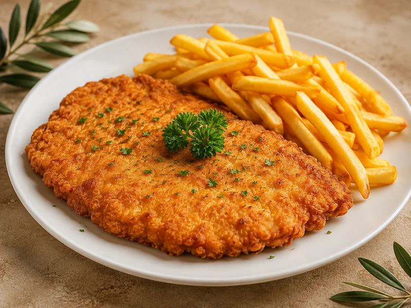 Bravčový rezeň 150 g s 200 g hranolkami – Oliva Pizzeria Tekovské Lužany
